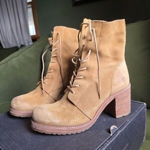 Frye Suede Block Heel Karen Combat Boots